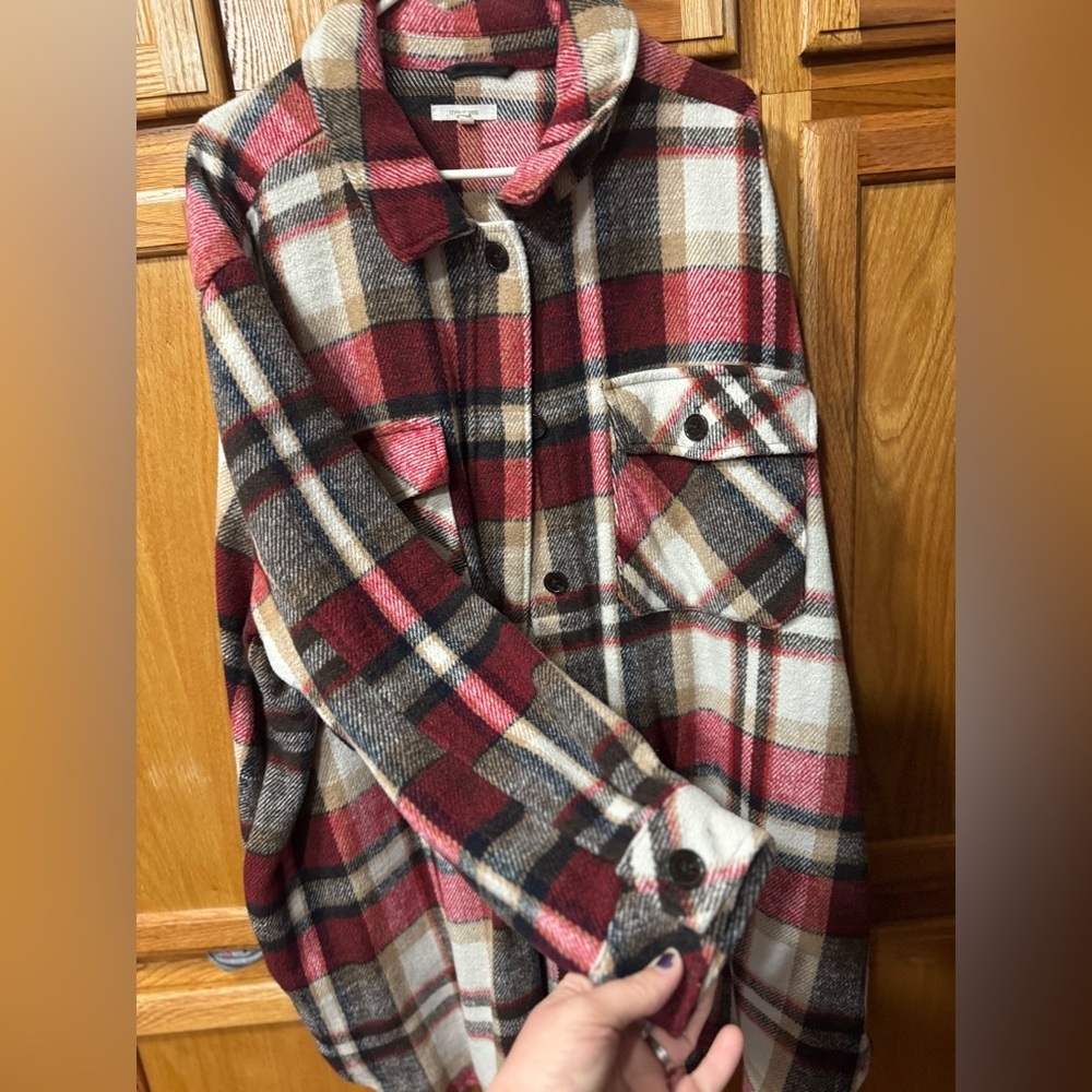 Maurices Red and Black Plaid Flannel Shacket - Picture 5 of 9
